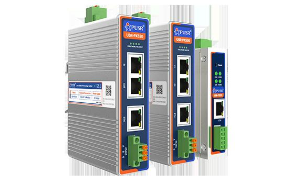 USR-PX520, EtherCAT Slave to Modbus RTU/TCP, EtherCAT 128TXPDO + 128RXPDO groups (128 var. x groups), Modbus RTU 32 Slaves, Modbus TCP 8 slaves, 2x EtherCAT ports (IN/OUT), 1x Ethernet, 1x isolated RS485, 9-36VDC, DIN-rail, -40°C to +85°C.