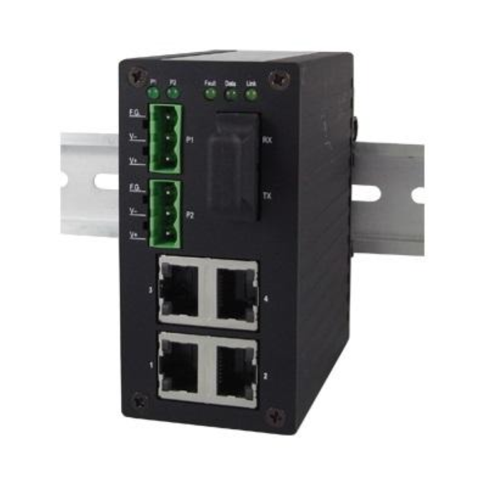 EH2305-1Fm Industrial 5-port Unmanaged Ethernet Switch with 4x 10/100TX & 1x 10/100FX, multi-mode, ST connector, 2 KM, Power Redundant, Metal Housing, IP40, [MADE IN TAIWAN-HS:85176200]