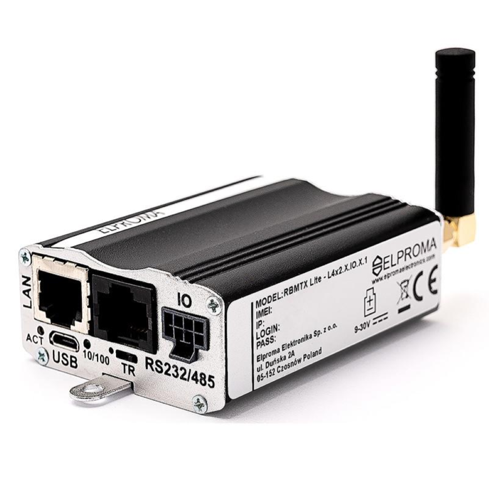 RBMTX-Lite4G L4X2.X.X.X.1 4G Industrial Dual-band Router CAT4, DUAL SIM, 1ETH, 1MINI USB, + RS232/RS485 + Power Supply + 4G Antenna + DIN Rail kit + Wallmount Kit ORIGIN:POLAND HS CODE: 85176200